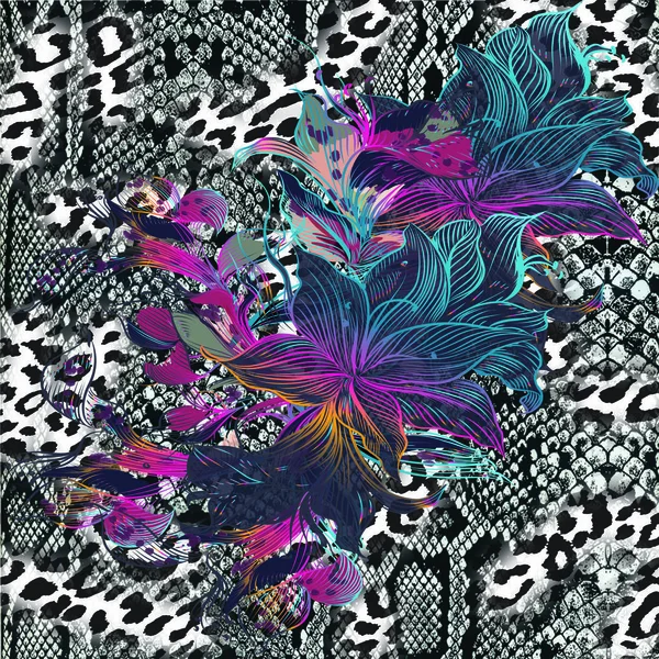 doku, yazdırma kumaş çizgili leopard, yılan deri ve çiçek f