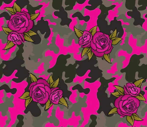 Kamuflaj desen arka plan ve gül