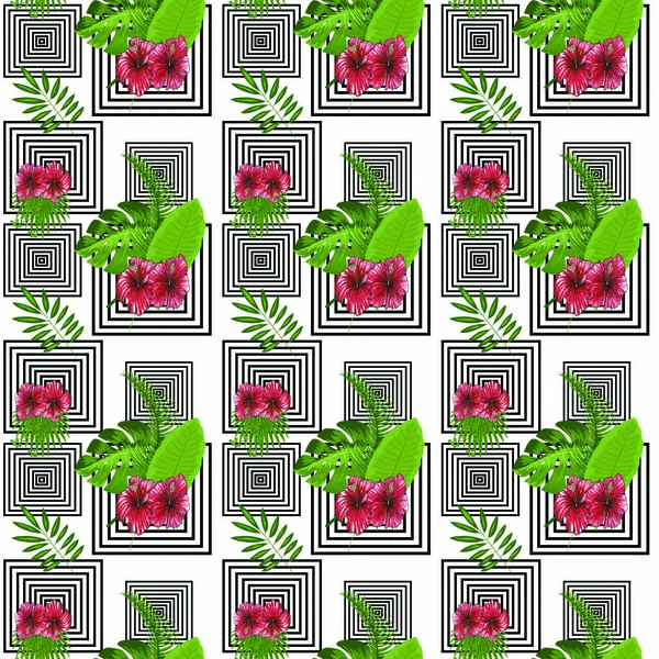 Şakayık bir şerit geometrik siyah beyaz ba üzerinde yeşil yaprakları ile