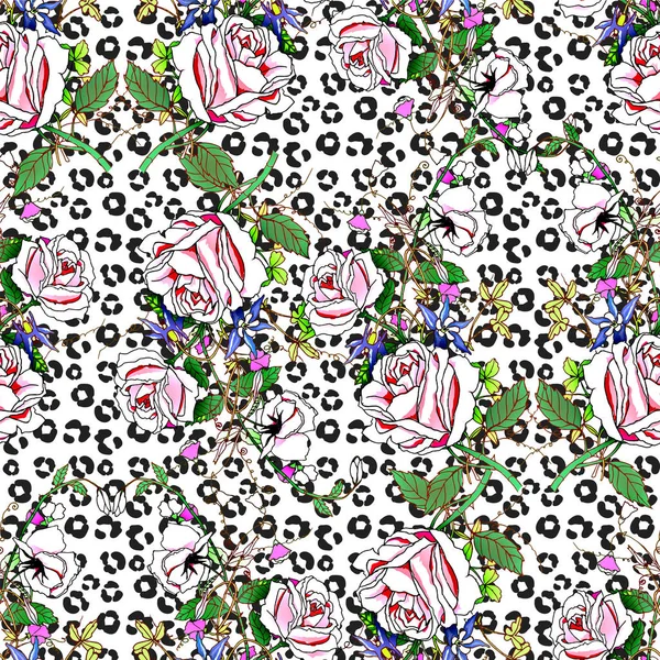 Soyut yinelenen hayvan desen. Yılan deri ve gül