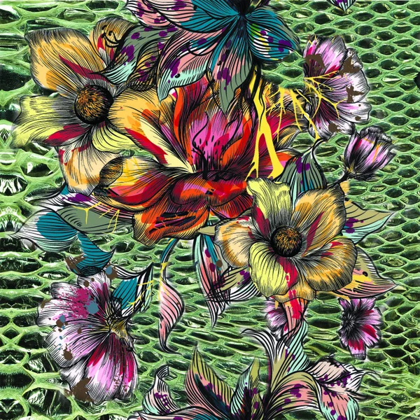 Güzel desen renkli el çiçekleri ile