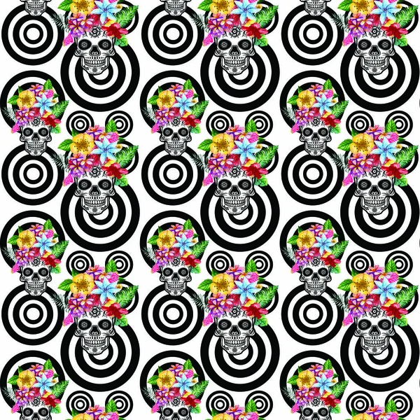 Geleneksel Meksika şeker kafatası dekorasyon, çiçek ve renkli