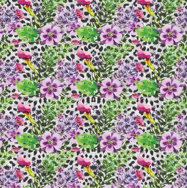 Soyut yinelenen hayvan desen. leopar ve çiçek
