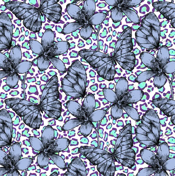 Soyut yinelenen hayvan desen. leopar ve kelebek