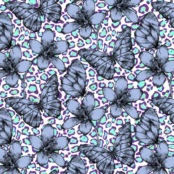 추상 반복 동물 패턴입니다. 레오 파 드와 나비 — 스톡 사진