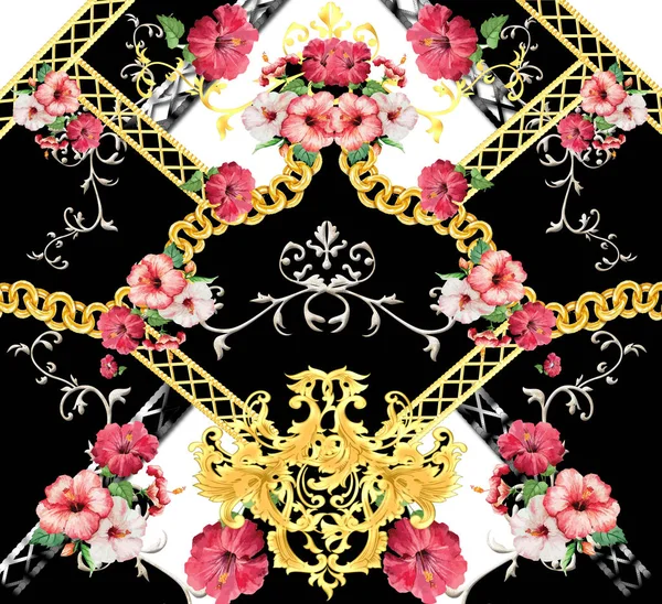 Baroque flower black pattern — Stock Photo, Image