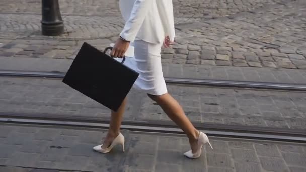Businessfrauen gehen mit Aktentasche zur Arbeit — Stockvideo