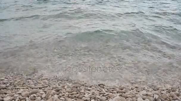 Ein netter kleiner Kerl, der vom Strand an die Adria rennt und ins Wasser springt. Dalmatien. Kroatien — Stockvideo