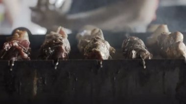 Portre. Geleneksel şiş kebap. Kızarmış domuz eti ızgara. Lezzetli ızgara et. Barbekü