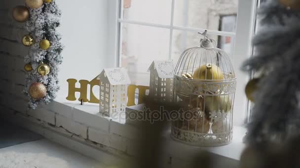 New Year Decorative Decorations Were Decorated On The Window Sill