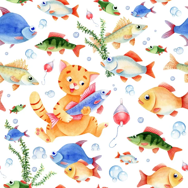 Fishing seamless pattern for children. — Stock Image Fishing seamless pattern for children. Stock Picture