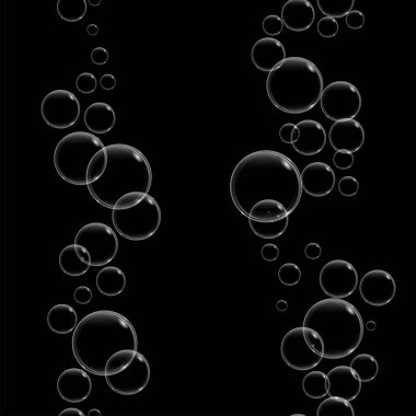 Siyah arka planda sabun köpüğü. Şeffaf köpük baloncuğunun kusursuz deseni, her amaç için harika tasarım..