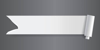 Yırtık kenarlı kağıt şerit. Yırtılmış beyaz kağıt parçası ve ağ ve baskı için yumuşak gölge.