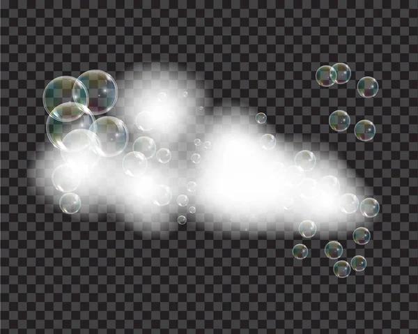 Koupelová pěna mýdlo s bublinami izolované vektorové ilustrace na průhledném pozadí. Šampon a mýdlová pěna vektorová ilustrace. — Stockový vektor