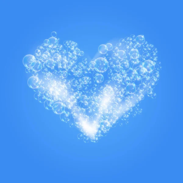 Сердце из пенного мыла с пузырьками изолированные векторные иллюстрации на голубом фоне. Векторная иллюстрация мыльной пены . — стоковый вектор