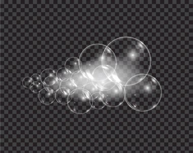 Kabarcıklı banyo köpüğü sabunu şeffaf arka planda izole edilmiş vektör çizimi. Şampuan ve sabun köpüğü vektör çizimi.