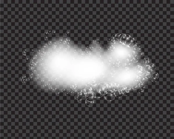 배스 폼 비누는 투명 한 배경 위에 거품을 분리 한 벡터 삽화가 있습니다. 샴푸와 비누 거품 래더 벡터 일러스트. — 스톡 벡터