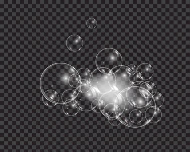 Köpüklü banyo köpüğü sabunu tran üzerinde izole edilmiş vektör çizimi