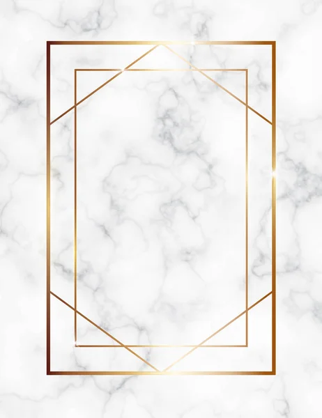 Altın geometrik çerçeveli mermer zemin. Beyaz mermer desenli ve altın geometrik desenli düğün davetiyeleri için lüks şablon.