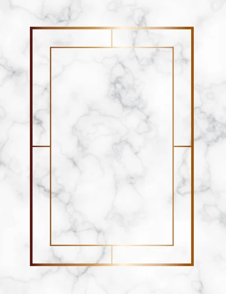 Altın geometrik çerçeveli mermer zemin. Beyaz mermer desenli ve altın geometrik desenli düğün davetiyeleri için lüks şablon.