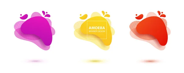 Diseño líquido Amoeba. Formas dinámicas de ameba de color. Plantilla de banner moderna para logotipo, volante, diseño de presentación. Amarillo, rojo, azul . — Vector de stock