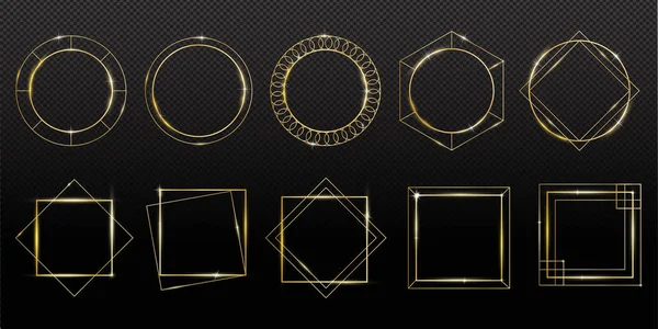 Gouden lijsten. Goud geometrische polyeder, art deco stijl voor bruiloft uitnodiging, luxe sjablonen. — Stockvector