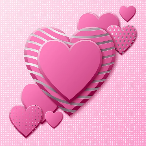 Valentin napi háttér rózsaszín szív és ezüst minta. Ezüst fényűző borító rózsás háttérrel. Rózsaszín ünnepek plakát, kártya, add, header, weboldal, cikk Valentin-nap. — Stock Vector