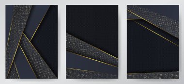 Karbon lüks soyut arka plan ve siyah örtüşen katmanlar. Lüks altın parıltılı noktalı doku karbonu. Broşür, broşür, kataloğun kapağı. Arkaplan kümesi.