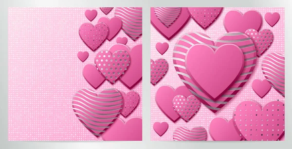 Fondo del Día de San Valentín con corazones rosados y patrón plateado. Funda de lujo plateada sobre fondo rosado. Cartel de las fiestas rosadas, tarjeta, agregar, encabezado, sitio web, artículo para San Valentín . — Vector de stock