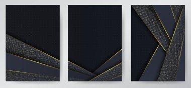 Karbon lüks soyut arka plan ve siyah örtüşen katmanlar. Lüks altın parıltılı noktalı doku karbonu. Broşür, broşür, kataloğun kapağı. Arkaplan kümesi.