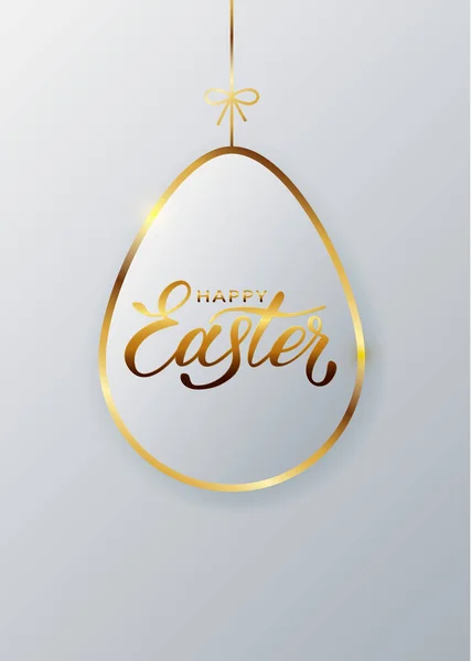 Goldenes Osterei. Hintergrund von Goldei mit Schriftzug Frohe Ostern auf weißem Hintergrund zur Gestaltung von Karten, Postern, Einladungen. — Stockfoto