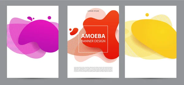 Amoeba diseño funky para productos de impresión. Banner de estilo dinámico con elementos de gradiente funky ameba. Creativo para póster, web, aterrizaje, página, portada, anuncio, saludo, tarjeta, medios sociales, promoción . — Foto de Stock
