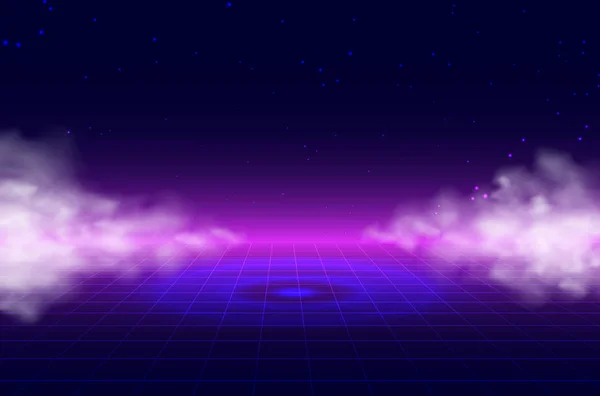 Vaporwave style. Retrofuturistic landscape with perspective grid and smoke. Background synth and vaporwave style for electronic music, posters and wallpaper.