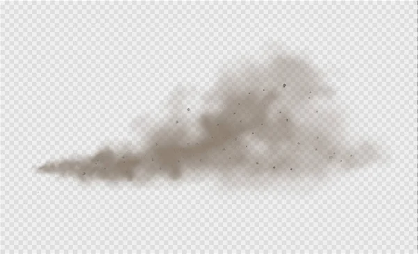 Nuvem de poeira, tempestade de areia, spray de pó em fundo transparente. Vento do deserto com nuvens de poeira e areia. Ilustração vetorial realista . — Vetor de Stock