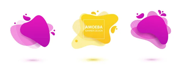 Projeto líquido de Amoeba. Formas dinâmicas coloridas de ameba. Modelo de banner moderno para logotipo, folheto, design de apresentação. Amarelo, vermelho, cores azuis . — Vetor de Stock