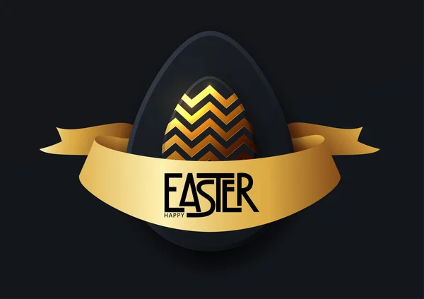 Goldene Eier, frohe Ostern. Hintergrund aus goldenem und schwarzem Ei mit Punktmustern, Spiral- und Linienmuster auf dunklem Hintergrund für Designkarten, Poster, Einladungen zu Ostern. — Stockvektor