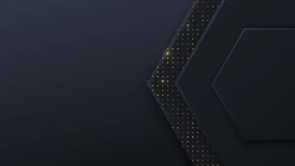 黒いハニカムタイル六角形の幾何学模様 現代のカバー 広告バナー ウェブのためのハニカムの最小限の黒の背景 — ストックベクタ