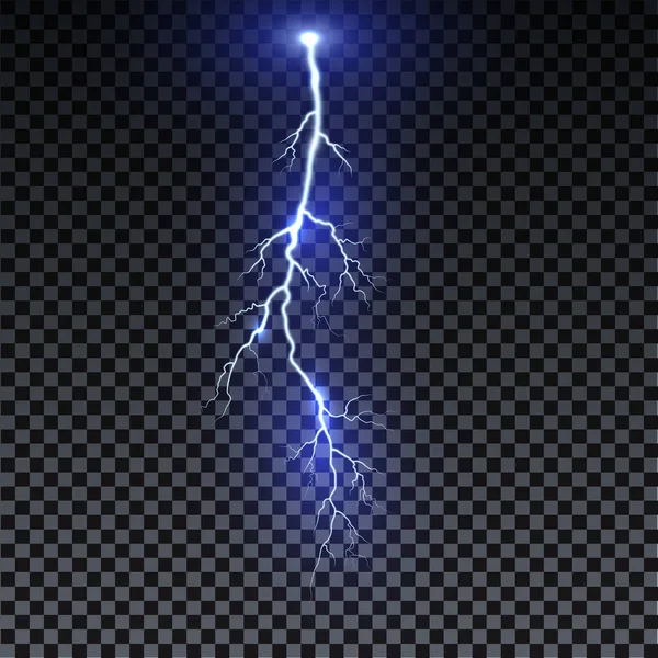 現実的な雷。透明な背景に雷が光を放つ。雷と多くの火花の幻想的なパス。明るい曲線. — ストックベクタ