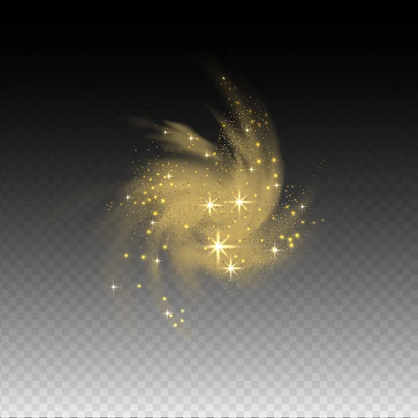 Nube de polvo de estrellas, pulverización de polvo de purpurina con estrellas y partículas de polvo sobre fondo transparente. Ilustración vectorial realista . — Vector de stock