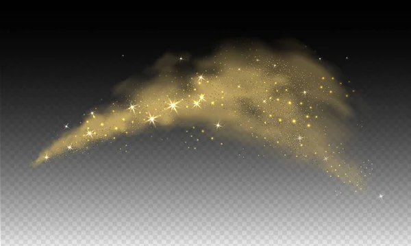 Nube de polvo de estrellas, pulverización de polvo de purpurina con estrellas y partículas de polvo sobre fondo transparente. Ilustración vectorial realista . — Vector de stock