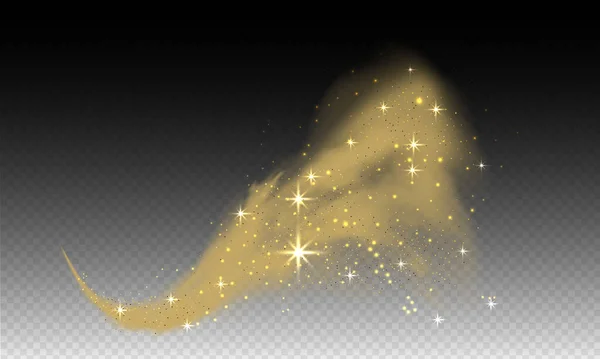 Nube de polvo de estrellas, pulverización de polvo de purpurina con estrellas y partículas de polvo sobre fondo transparente. Ilustración vectorial realista . — Vector de stock