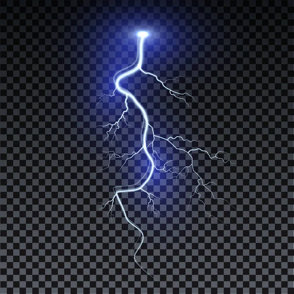 Realistic lightning. Thunder spark light on transparent background. Illuminated realistic path of thunder and many sparks. Bright curved line. — Stock Vector