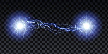 Yıldırım çarpar ve kıvılcımlar saçar. Şeffaf arkaplanda elektrik enerjisi vardır. Şimşek çakması ve kıvılcım. Vektör sinirsel hücreler sistemi