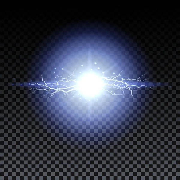 Blitze und Funken, elektrische Energie auf transparentem Hintergrund. Blitz und Funken. Vektorneuronales Zellsystem. — Stockvektor