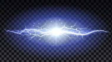 Yıldırım çarpar ve kıvılcımlar saçar. Şeffaf arkaplanda elektrik enerjisi vardır. Şimşek çakması ve kıvılcım. Vektör sinirsel hücreler sistemi.