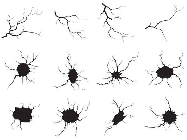 Incrinature a terra impostate. Terremoto e fessure di terra, effetto foro, craquelure e struttura della parete danneggiata. Illustrazioni vettoriali possono essere utilizzati per argomenti terremoto, crash, distruzione. — Vettoriale Stock