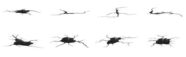 Incrinature a terra impostate. Terremoto e fessure di terra, effetto foro, craquelure e struttura della parete danneggiata. Illustrazioni vettoriali possono essere utilizzati per argomenti terremoto, crash, distruzione. — Vettoriale Stock
