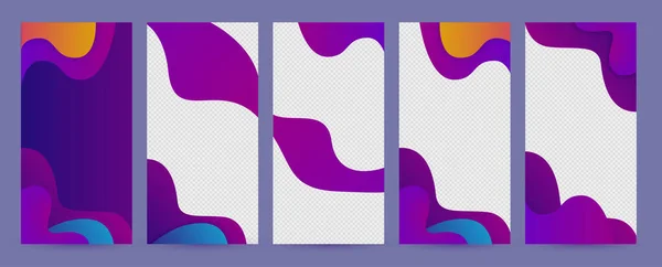 Modèle d'histoires sociales. Set avec violet liquide abstrait design funky pour les histoires d'affaires, photographe, blogueur. Modèle de pack de médias sociaux pour la réduction et l'offre spéciale. — Image vectorielle