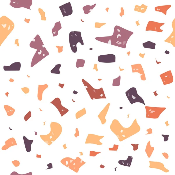 Terrazzo flooring vector seamless pattern. 현대 벡터 삽화는 천을 인쇄하고, 종이를 싸고, 바닥재를 만듭니다. 천연석, 화강암, 석영으로 된 전통적 인 베니토 테라초 양식의 바닥. — 스톡 벡터