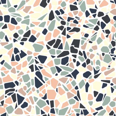 Terrazzo döşeme vektörü kusursuz desen. Kumaş baskısı, ambalaj kağıdı, döşeme için modern vektör çizimi. Klasik Venedik terrazzo tarzı doğal taş, granit, kuvars.